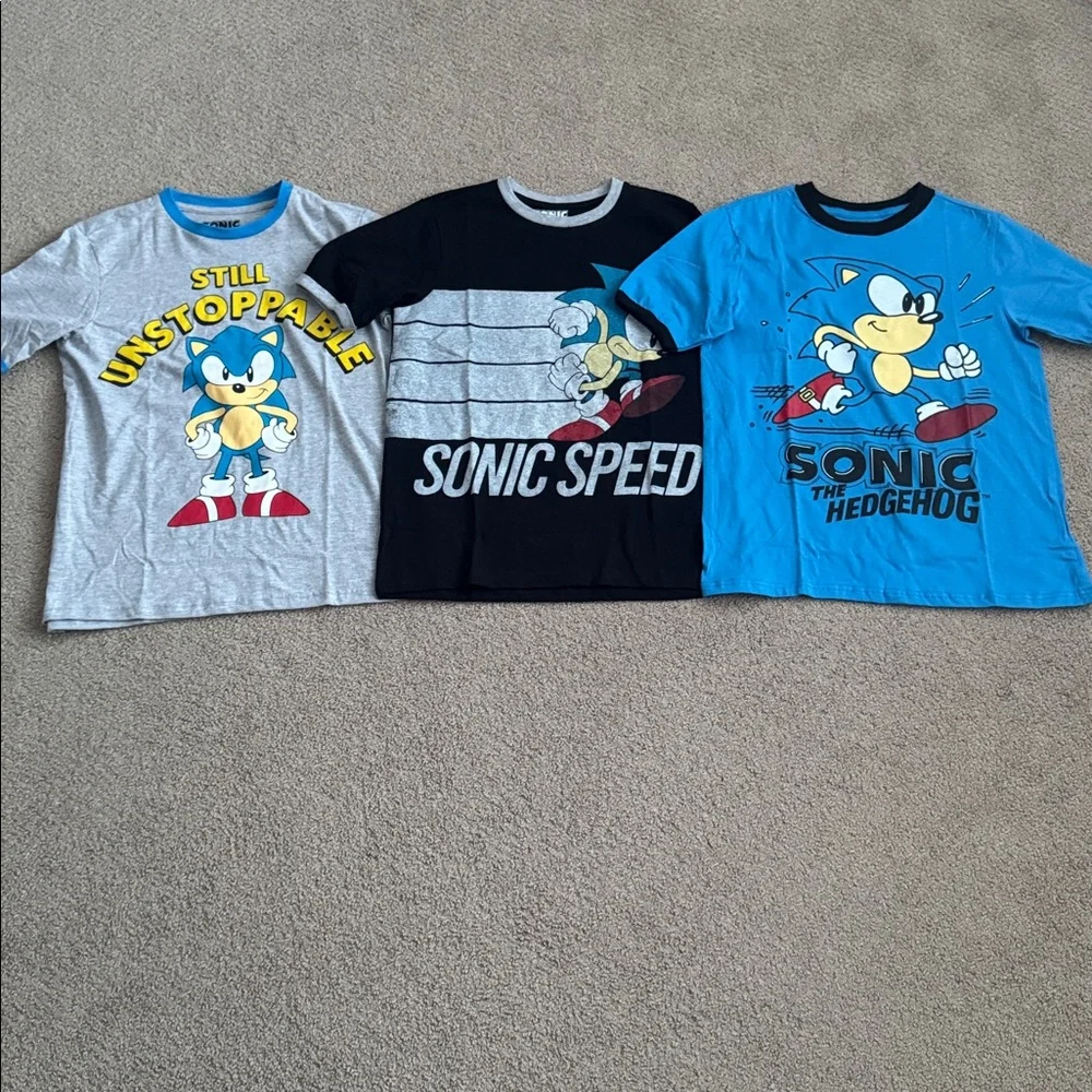 191 NIB SEGA‎ Sonic The Hedgehog Big Boys 3 Pack Graphic T-Shirts - Size: 10/12
